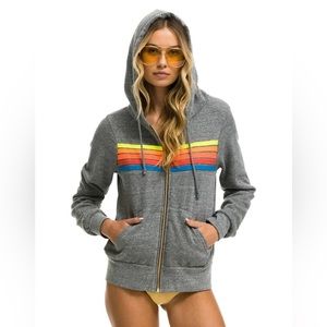 Aviator Nation XS heather grey women’s 5 Stripe zip up hoodie